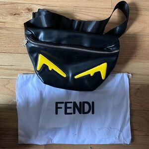 FENDI unisex belt bag/fanny pack, black with yellow details and silver hardware